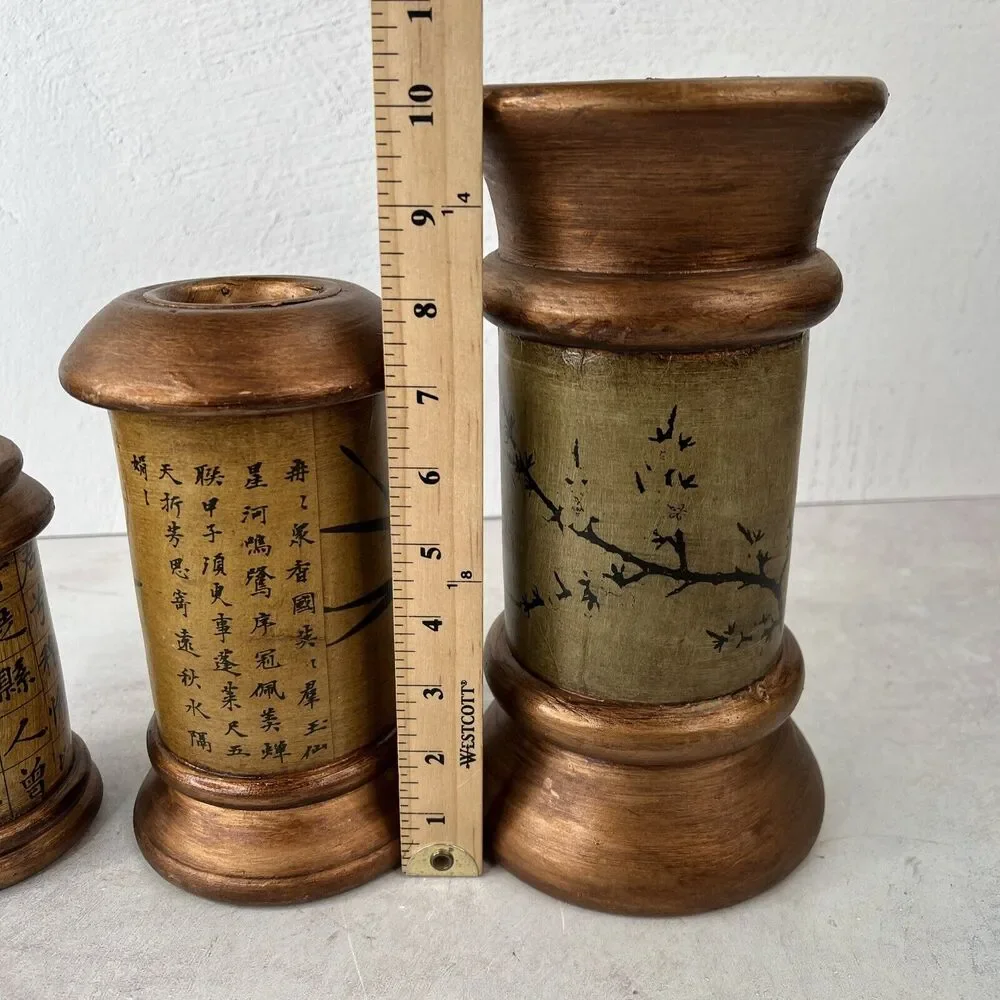Vintage Chinese Themed Candle Holders‎ Set Of 3